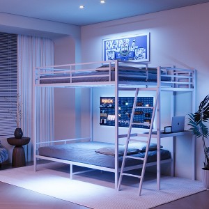 KTMBDW Full Size Bunk Bed with Desk, Ladder and Guardrail, Heavy Duty Metal Slats Support, No Box Spring Needed, Easy Assembly for Bedroom Dorm - 1 of 4