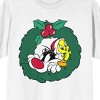 Looney Tunes Sylvetster And Tweety Christmas Wreath Crew Neck Short Sleeve Women's White T-shirt - 2 of 3