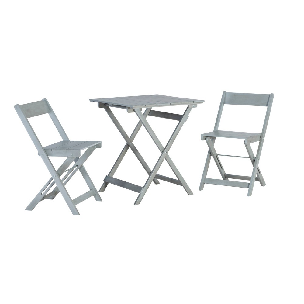 Photos - Garden Furniture Linon 3pc Rockport Acacia Wood Patio Bistro Set Gray  