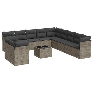 vidaXL Garden Sofa Set Grey with Dark Grey Cushions - 1 of 4