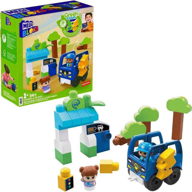 MEGA BLOKS Toy Blocks Charge &#38; Go Bus with 2 Figures - 34pcs, 1 of 8