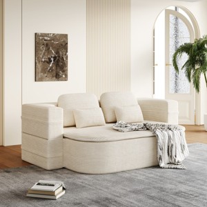 75'' Convertible Sofa Bed,2-in-1 Foldable Sleeper Sofa with Blanket and Pillows,Corduroy Chaise Lounge Sofa for Living Room-Maison Boucle - 1 of 4