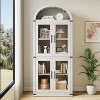 Garvee Arched Bookshelf with Doors - Glass Doors - 15.83 inches deep by 71.4 inches tall rustic ambiance premium wood display cabinet - 2 of 4
