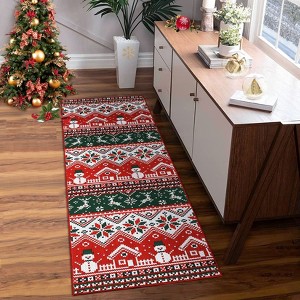 Christmas Rug Machine Washable Xmas Snowman Deer Rug - 1 of 4