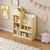 Wooden Bookshelf  Storage Organizer with Bookcase, 's Bin Storage Unit with 6 Compartments 2 Baskets Bins  Box Organizer - 3 of 4