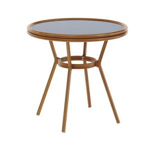 Flash Furniture Lourdes Indoor/Outdoor Commercial Bistro 31.5" Table, PE Rattan, Glass Top, Bamboo Print Aluminum Frame - 1 of 4
