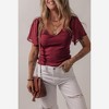 Amaryllis Women’s Ribbed Knit V-Neck Top Sheer Flutter Chiffon Short Sleeves Fitted Lightweight Romantic - 4 of 4