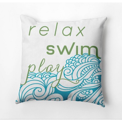 18"x18" 'Relax and Swim' Square Throw Pillow Green/Turquoise - e by design