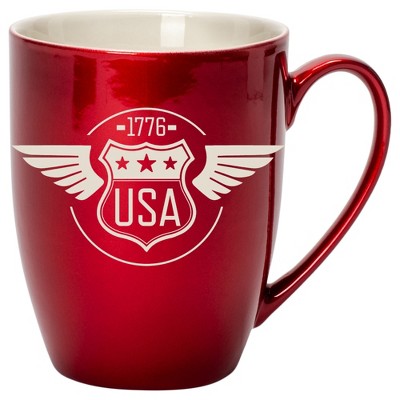 100 North United States of America 10 Ounce Cardinal Red Metallic Finish, Comfortably Fits Your Hands, New Bone China Coffee Tea Cup Mug, USA 1776