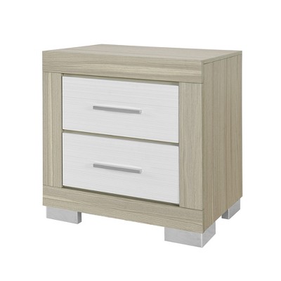 Vynxaria White Nightstand, Two-Toned Finish, Bar Handle Style, Spacious Drawers (18 7/8"x11"x4 2/8"), Block Style Legs