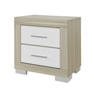 Vynxaria White Nightstand, Two-Toned Finish, Bar Handle Style, Spacious Drawers (18 7/8"x11"x4 2/8"), Block Style Legs - 1 of 4