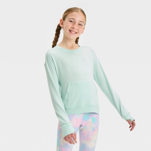 Girls Cozy Soft Crewneck Sweatshirt All In Motion Light Mint Green M