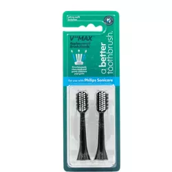 2 Pack V++MAX Replaceable bristle heads fits most Philips Sonicare Clip On Style Toothbrush - Black