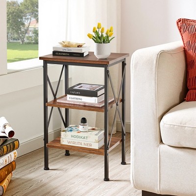 VECELO Modern X-Design Nightstand, End/Side Table with 3 Storage Shelves for Bedroom or Living Room