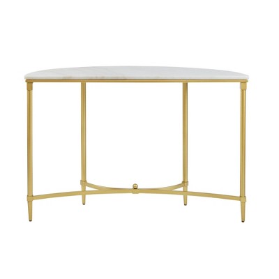 Elegant Bordeaux Demilune Console with White Marble Top and Gold Legs