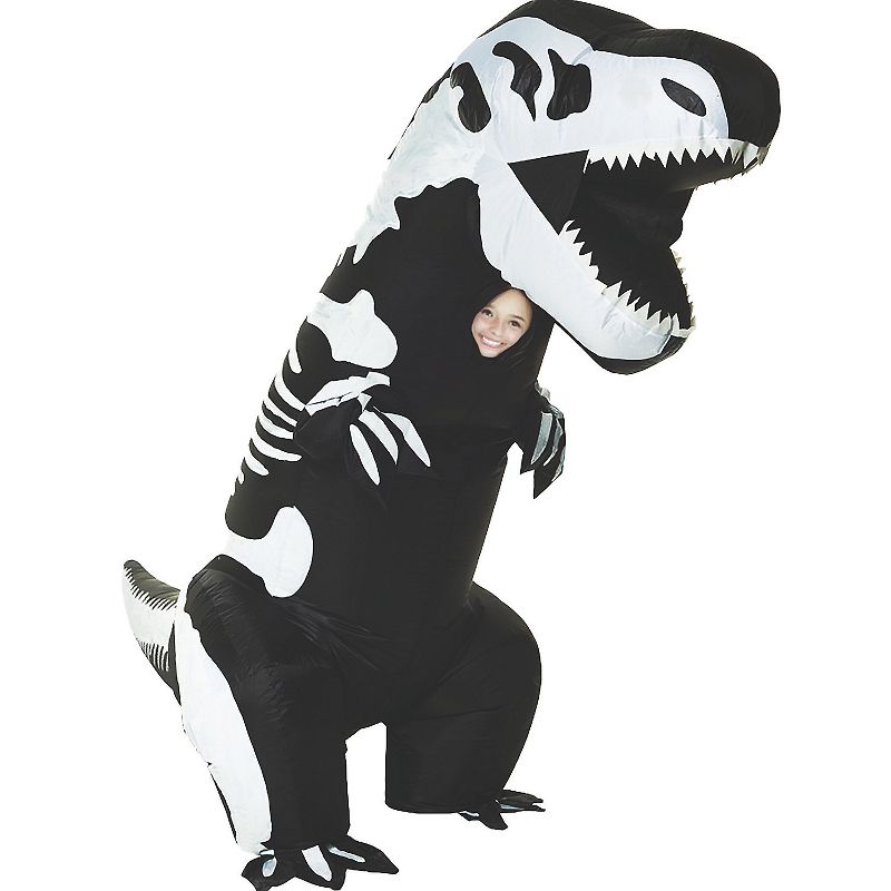Studio Halloween Kids' Inflatable Skeleton T-Rex Costume - One Size Fits Most - Black, 1 of 4