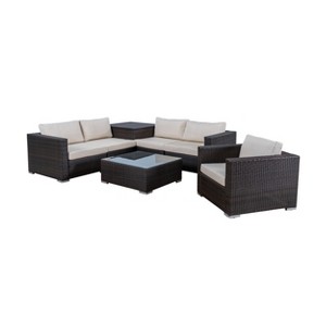 GDFStudio Avianna Outdoor Wicker 5 Seater Sofa Set with Storage Ottoman - 1 of 4