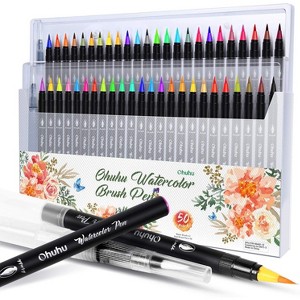 Professional Watercolor Brush Markers Pen 48 Colors of Ohuhu, Water Based Drawing Marker Brushes W/A Blending Aqua Pen, Water Soluble - 1 of 4
