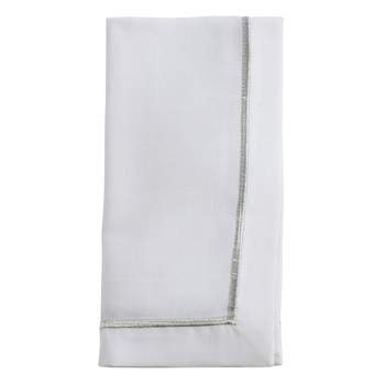 Found & Fable Set of 4 White with Silver Trim Cloth Napkins