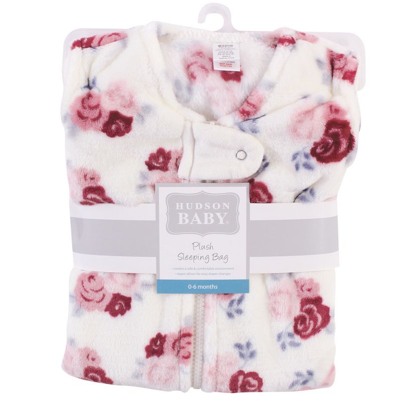 Hudson Baby Infant Girl Plush Sleeping Bag, Sack, Blanket, Floral, 3 of 4