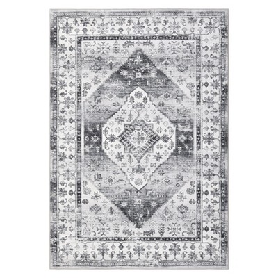 Washable Vintage Medallion Rug Non Slip Low Pile Rug Soft Oriental Throw Floor Cover Foldable Indoor Carpet for Living Room Bedroom Playroom Nursery