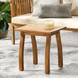 LIVAREEmlen Outdoor Wooden End Table with Curved Legs, Acacia Wood Finish Accent Table for Patio or Garden - 1 of 4