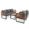 Nestfair 4pc Metal Frame Outdoor Patio Conversation Set with Acacia Wood Top and Cushions Gray - 3 of 4