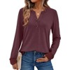Women's 2025 Fall Long Sleeve Henley Top Dressy Casual V-Neck Blouse Trendy Loose Fit Button Up Shirts Cute T-Shirt - 2 of 4
