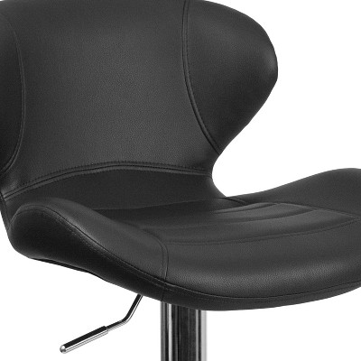 Sleek Curvaceous Black Vinyl Adjustable Swivel Barstool with Chrome Base