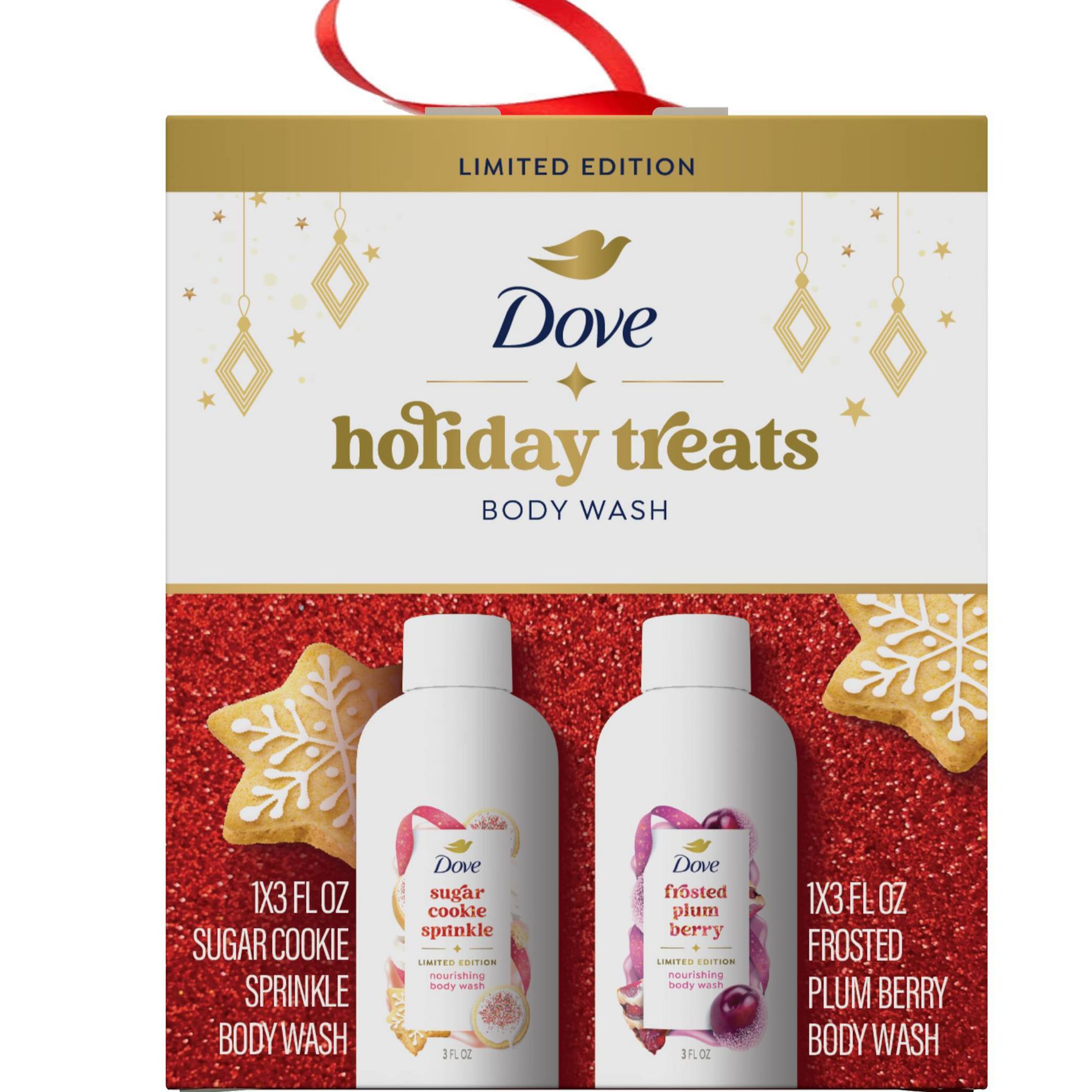 Dove Beauty Limited Edition Holiday Treat Mini Body Washes Giftpack - Sugar Cookie Sprinkle & Frosted Plum Berry - 6 fl oz/2pk