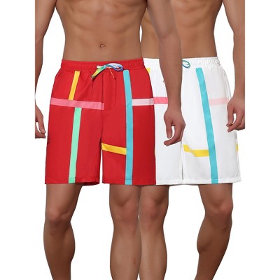 Lars Amadeus Men's Colorful Drawstring Elastic Waist Board Shorts 2 Pcs