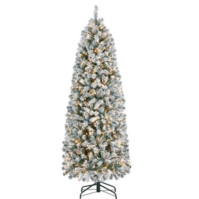 Yaheetech 6Ft/7.5Ft/9Ft Prelit Flocked Pencil Artificial Christmas Tree Holiday Decoration Hinged Spruce, Green