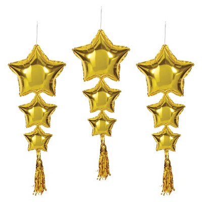 Beistle Star Balloons w/Tassels, 3' 9", (6/Pkg) Gold
