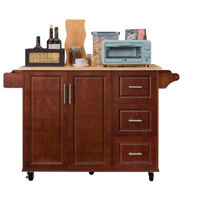 NicBex Rolling Kitchen Island Cart with Cabinet and Drop Leaf Countertop,Kitchen Island on Wheels with Rack,Island Table for Kitchen