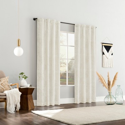 Pearl White Paisley Embroidery Blackout Curtain Panel 40"x84"
