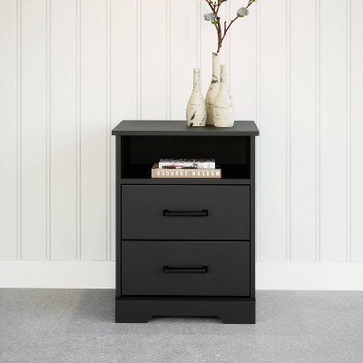 Rustic Black 2-Drawer Nightstand with Open Shelf