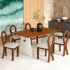 7 PCS Space-Saving Design Dining Set, Dining Table with Trestle Base, Mermaid-Back Chairs with Rubber Wood Frame and Cushion-Coolbibila - 3 of 4