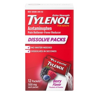 Tylenol Acetaminophen Extra Strength Powder Pack - Berry - 12pk