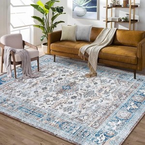 Acekool Machine Washable Rug with Non-Slip Backing - Vintage Blue/Beige Design for Living Room, Bedroom & More (Multiple Sizes Available) - 1 of 4