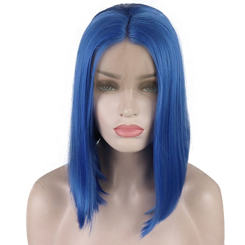 Unique Bargains Medium Long Straight Bob Lace Front Wigs Women's with Wig Cap 14" Blue 1PC, 1 of 6