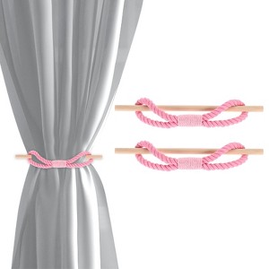 Unique Bargains Cotton Hand-Woven Decorative Drape Curtain Tiebacks with Wood Club - 1 of 4