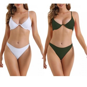 INSPIRE CHIC Women's Halter Underwire Adjustable Spaghetti Straps Triangle Bottoms Swimwear Bathing Bikini Suits 2 Sets - 1 of 4