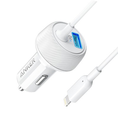 Anker PowerDrive 24W 1- Port Car Charger with Hardwired 3' Lightning Cable - White