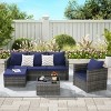 Outdoor Sofa Set, 6 Pcs Furniture Set, Wicker Sofa With Cushions,  L- Shaped Sofa, Detachable Lounger and Coffee Table -Coolbibila - 2 of 4