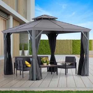 UNISOAR Hardtop Gazebo with Breathable Netting & Privacy Curtain - 1 of 4
