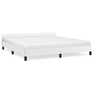 vidaXL Faux Leather Bed Frame Platform Bed, Scandinavian Style/Slats Support/No Box Spring Needed/Without Mattress/Easy Assembly, White King Bed - 1 of 4