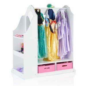 Guidecraft Kids' Dress Up Vanity- White: Children's Closet Organizer, Dress Up Armoire and Clothes Rack with Mirrors and Storage Bins - 1 of 4