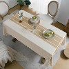 BRINJOY  Tablecloth Rectangle, Outdoor Waterproof Linen Cotton Farmhouse Table Cloths with Tassel 55 x 70 Inch, Coffee Lines - 3 of 4