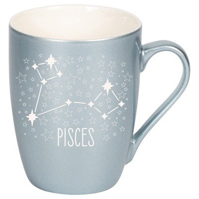 100 North Zodiac 10 Ounce Frosted Blue Metallic Finish, Comfortably Fits Your Hands, New Bone China Coffee Tea Cup Mug, Pisces