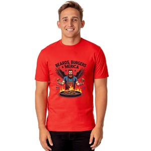 Fourth Of July Men's Beards, Burgers & 'Merica Dad BBQ Funny T-Shirt - 1 of 4